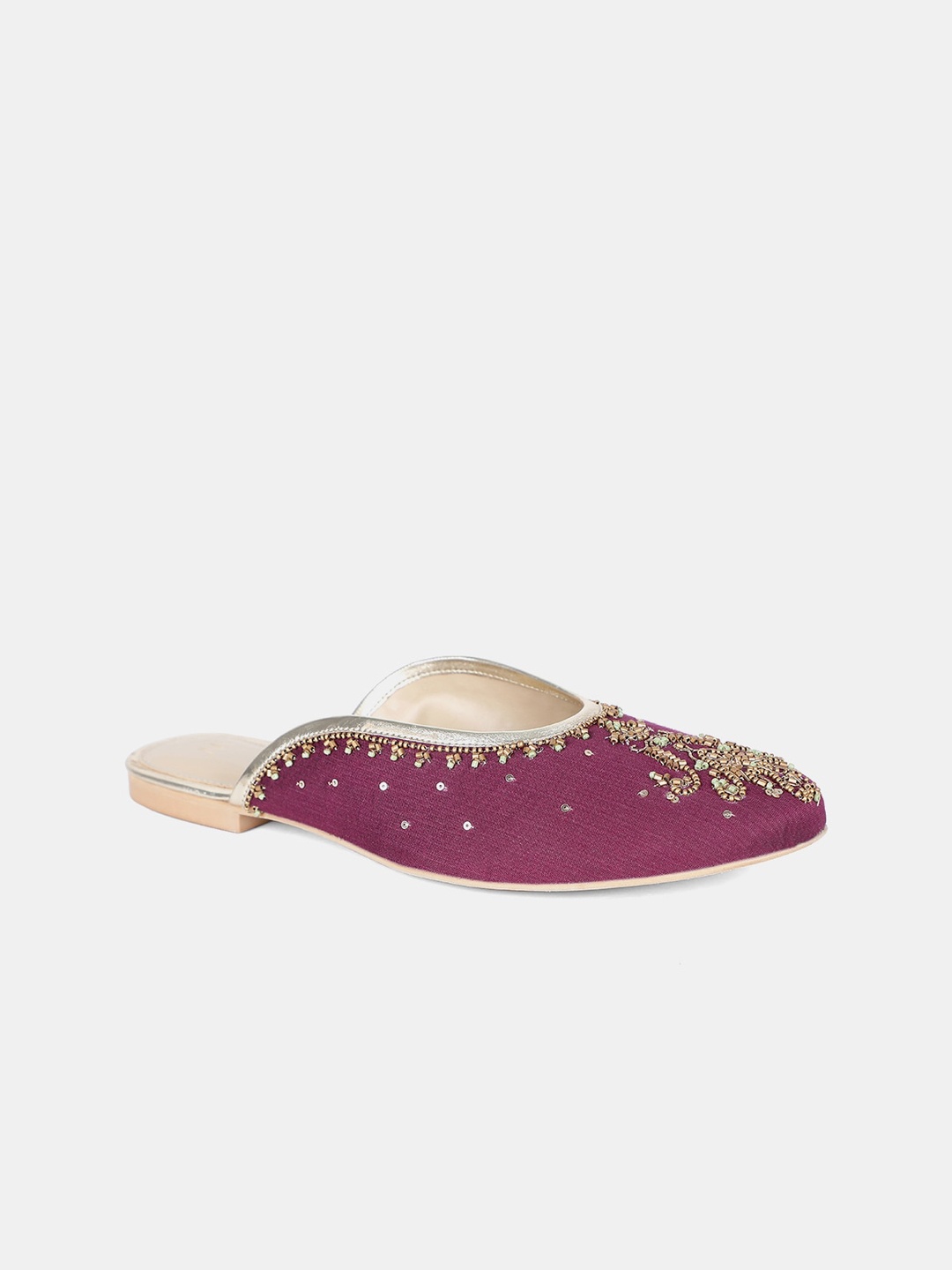 W Women Purple Embellished Fabric Mules