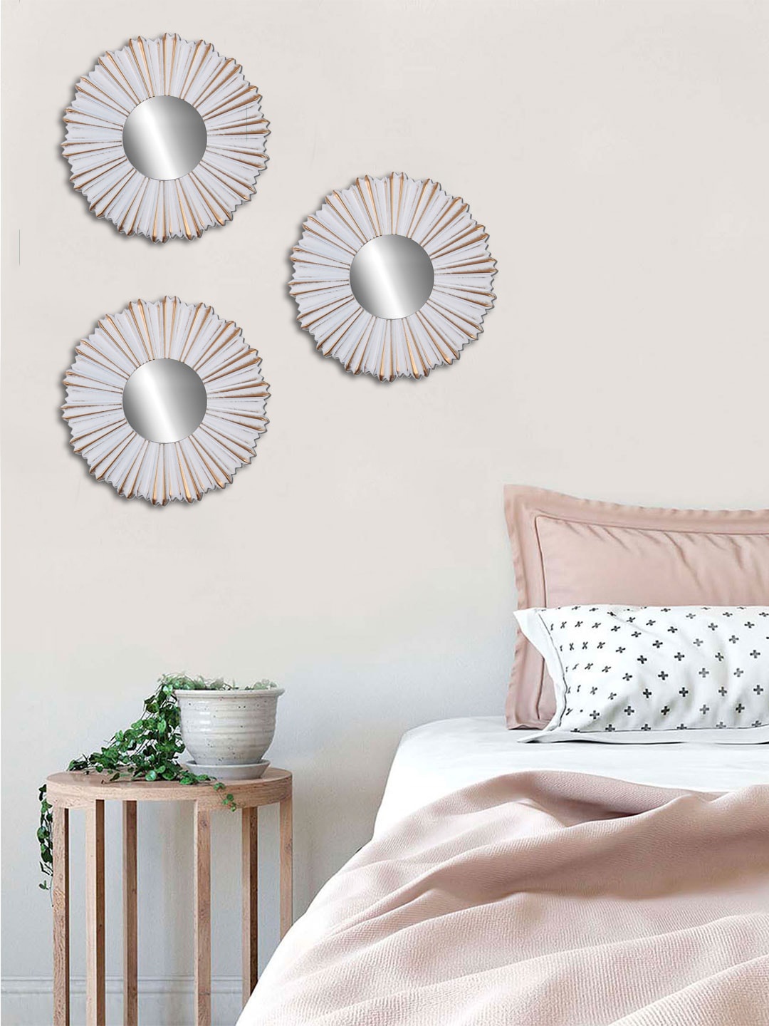 

Art Street Set Of 3 White & Gold-Toned Wall Mirrors