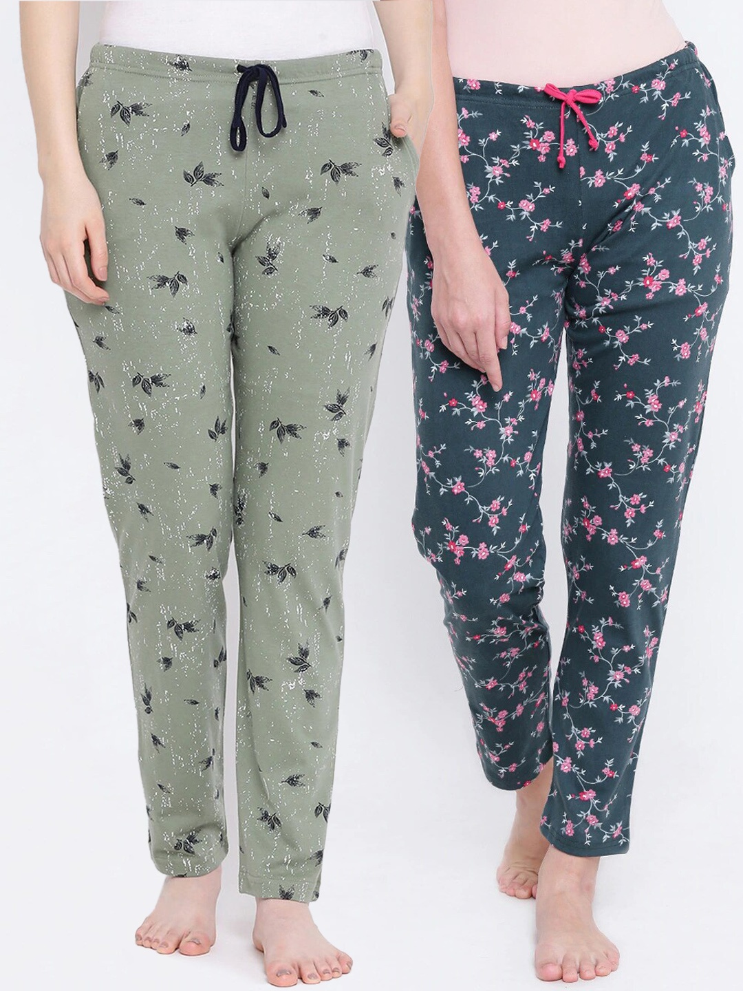 Kanvin Women Pack of 2 Printed Lounge Pants, Green