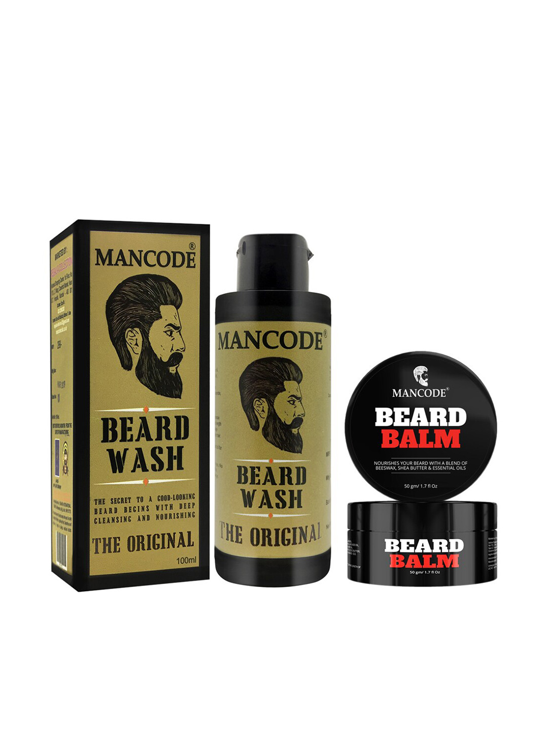 

MANCODE Combo of 2 Beard Wash Original & Beard Balm - 150 ml, Black
