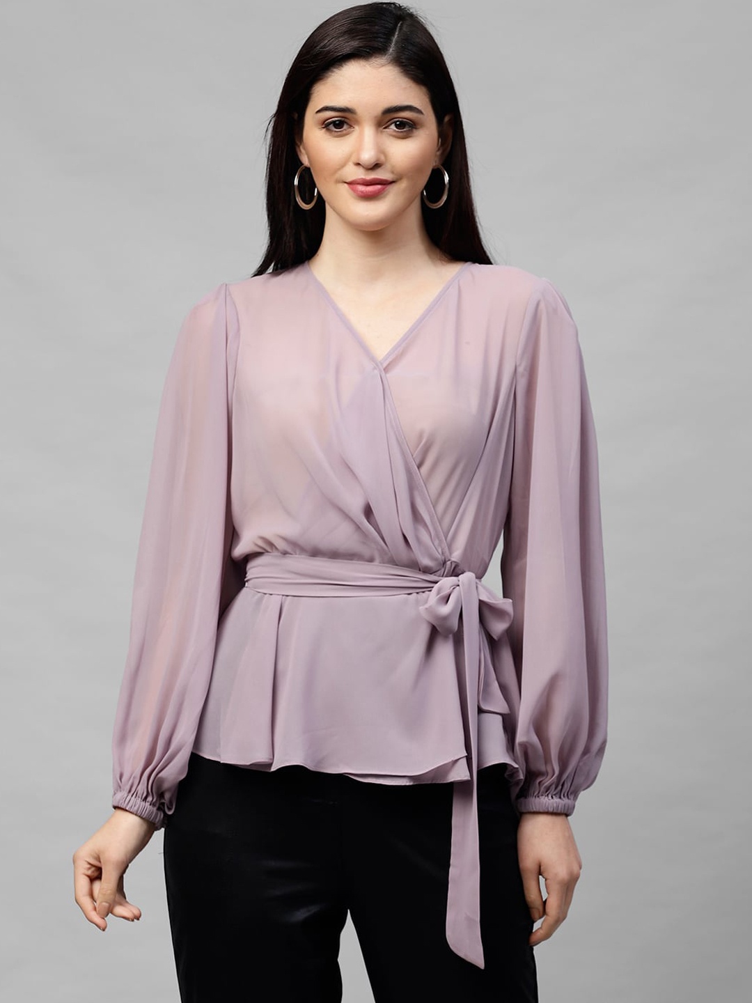 

Athena Lavender Sheer Wrap Top