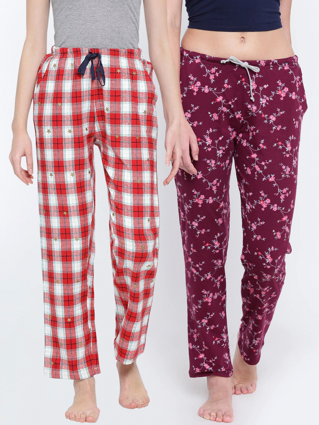 

Kanvin Women Pack Of 2 Multicoloured Lounge Pants, Maroon