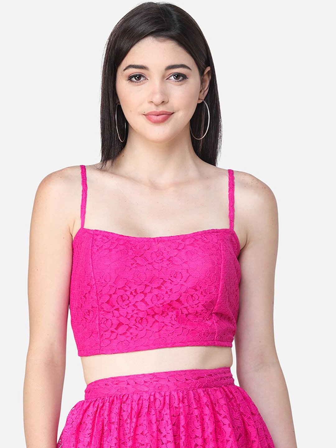 

SCORPIUS Women Pink Self Design Fitted Crop Top