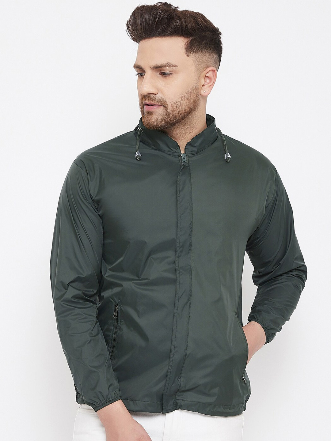 

Okane Men Olive Green Solid Rain Jacket