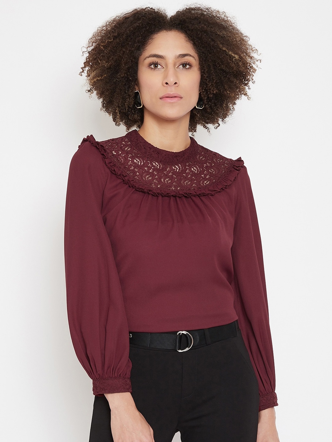 

La Zoire Women Maroon Self Design Top