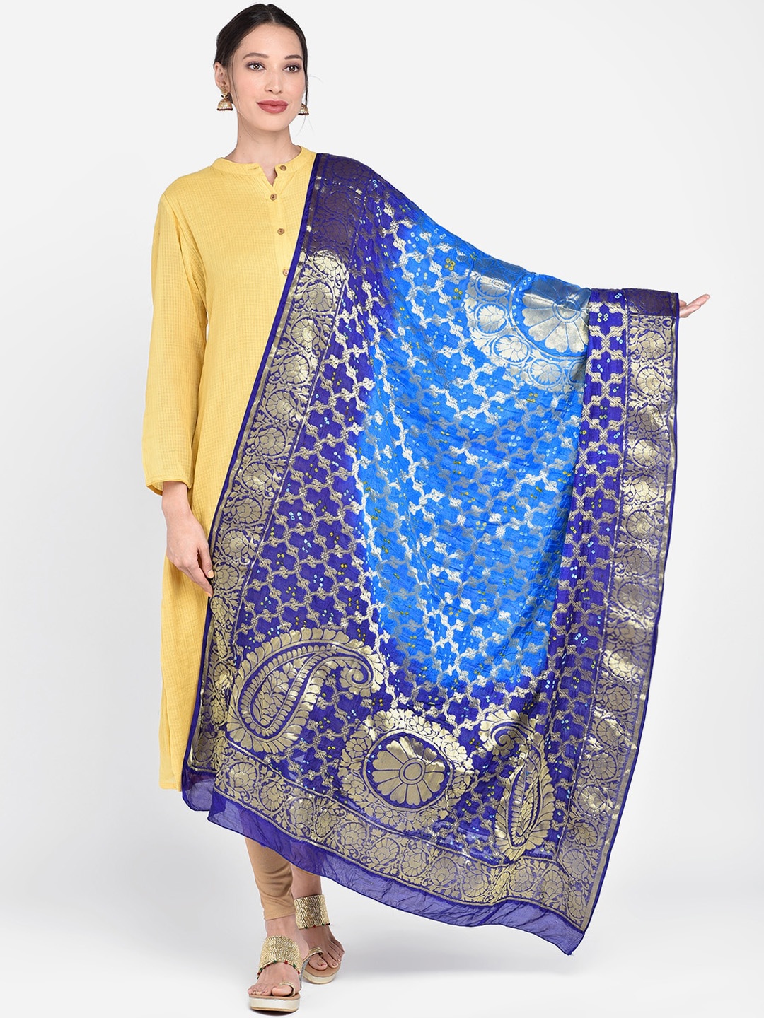 

Dupatta Bazaar Blue & Gold-Toned Woven Design Dupatta