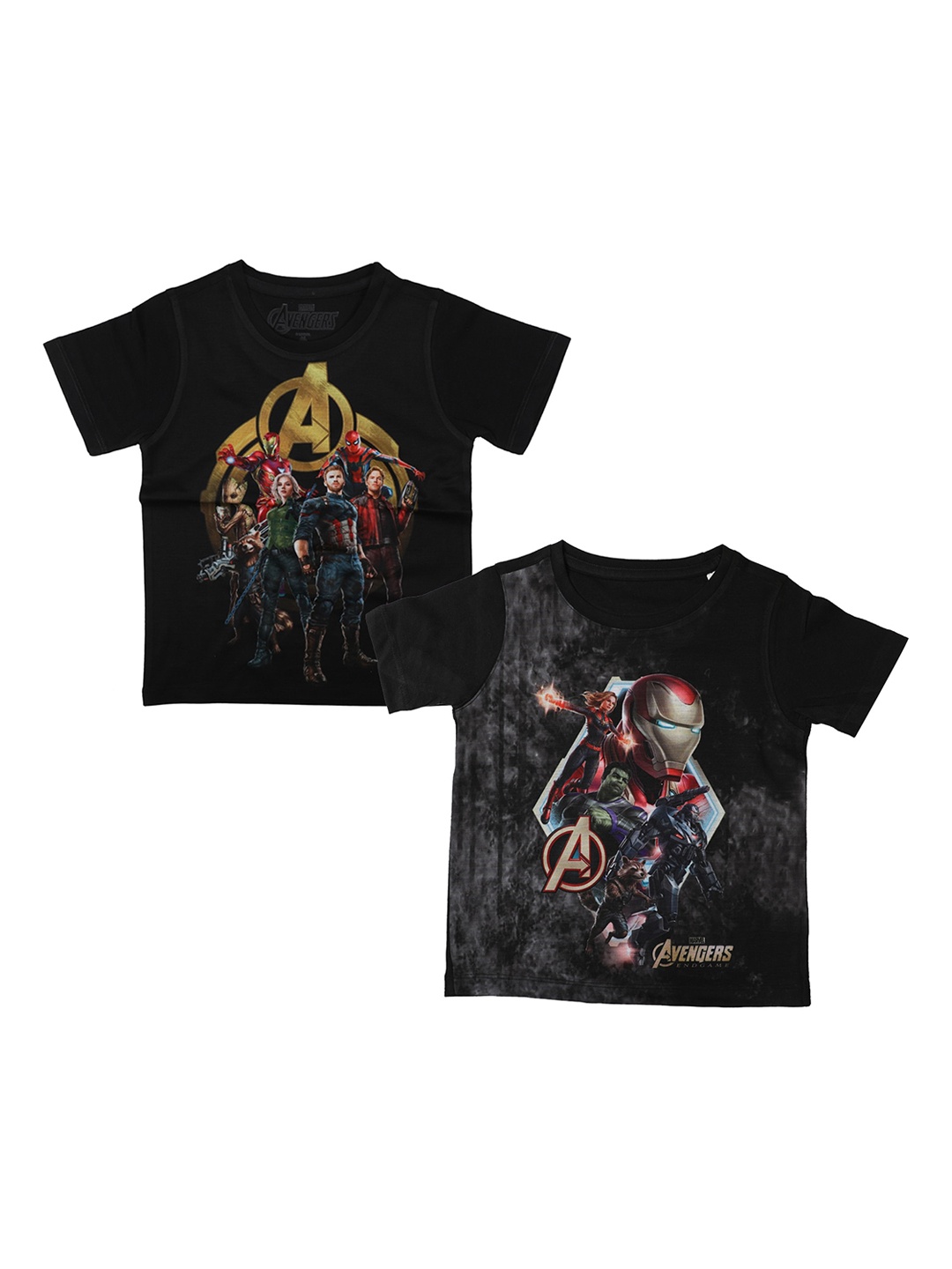 Marvel by Wear Your Mind Pack Of 2 Black Avengers Printed Round Neck T-shirt
