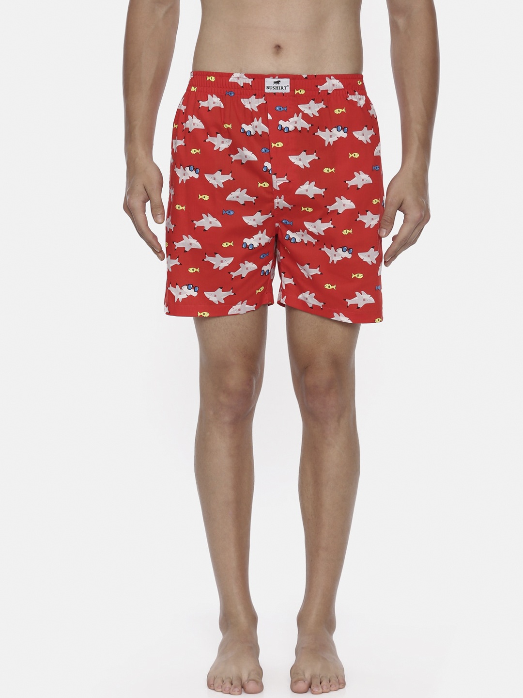 

Bushirt Men Red & Off White Shark Printed Cotton Boxers BX00156