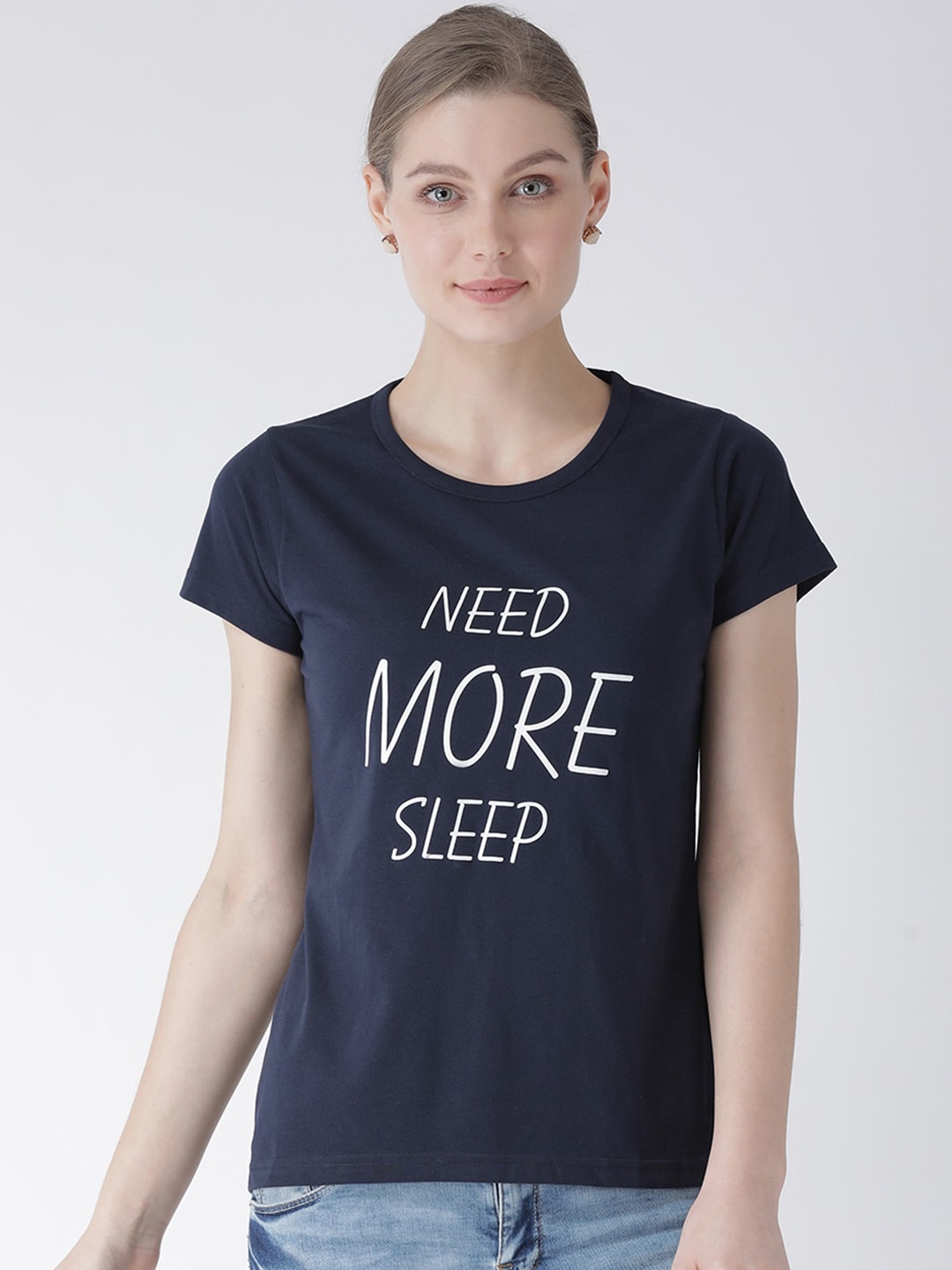 

GRIFFEL Women Navy Blue Printed Round Neck T-shirt