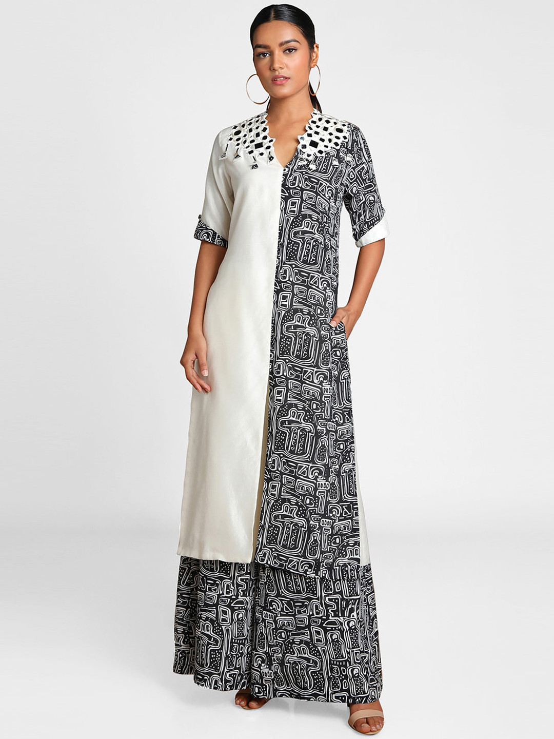 

Masaba Women Black & White Printed Kurta with Palazzos