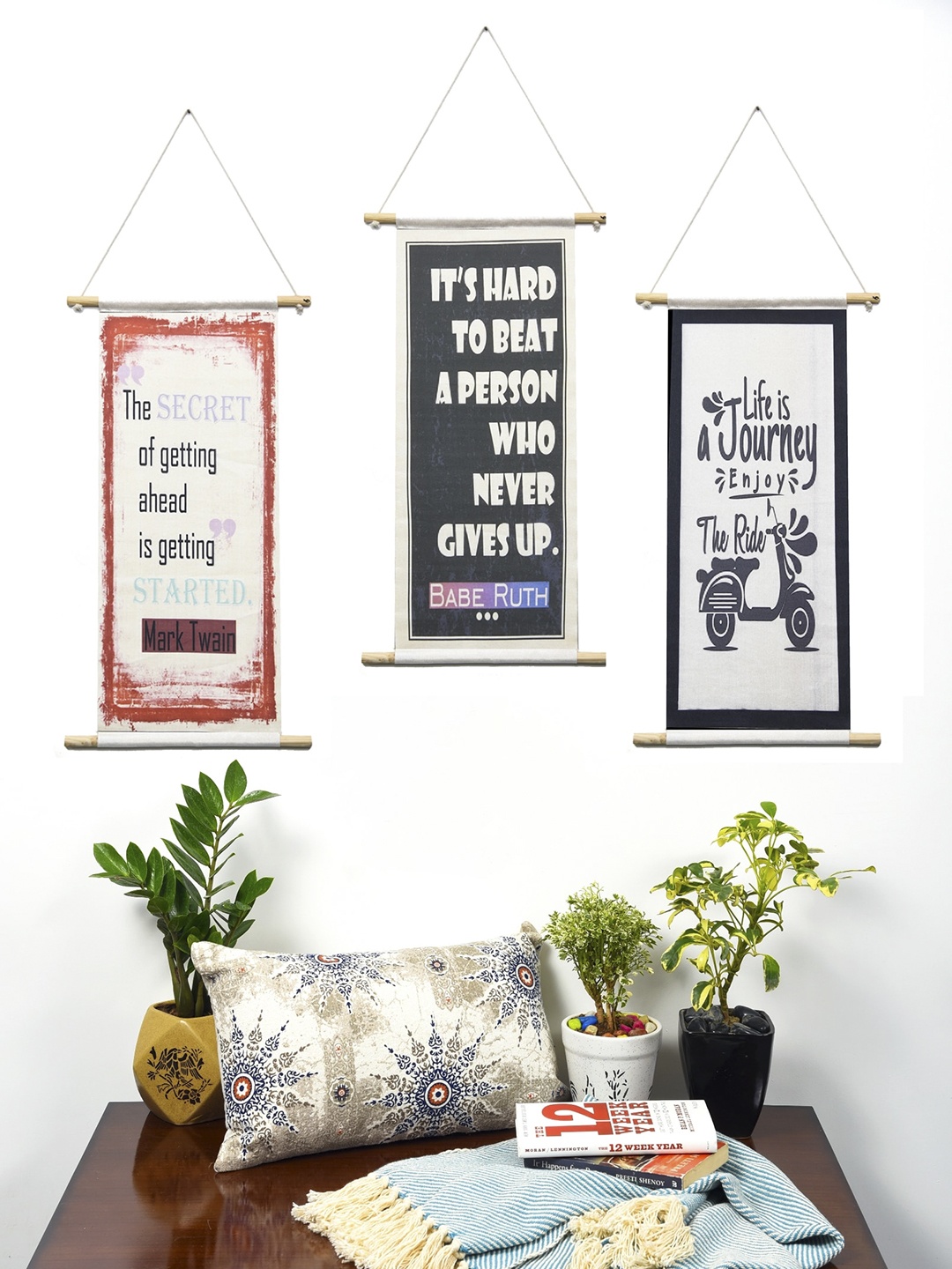 

BELLA TRUE Set of 3 Digital Printed Wall Hangings, Black