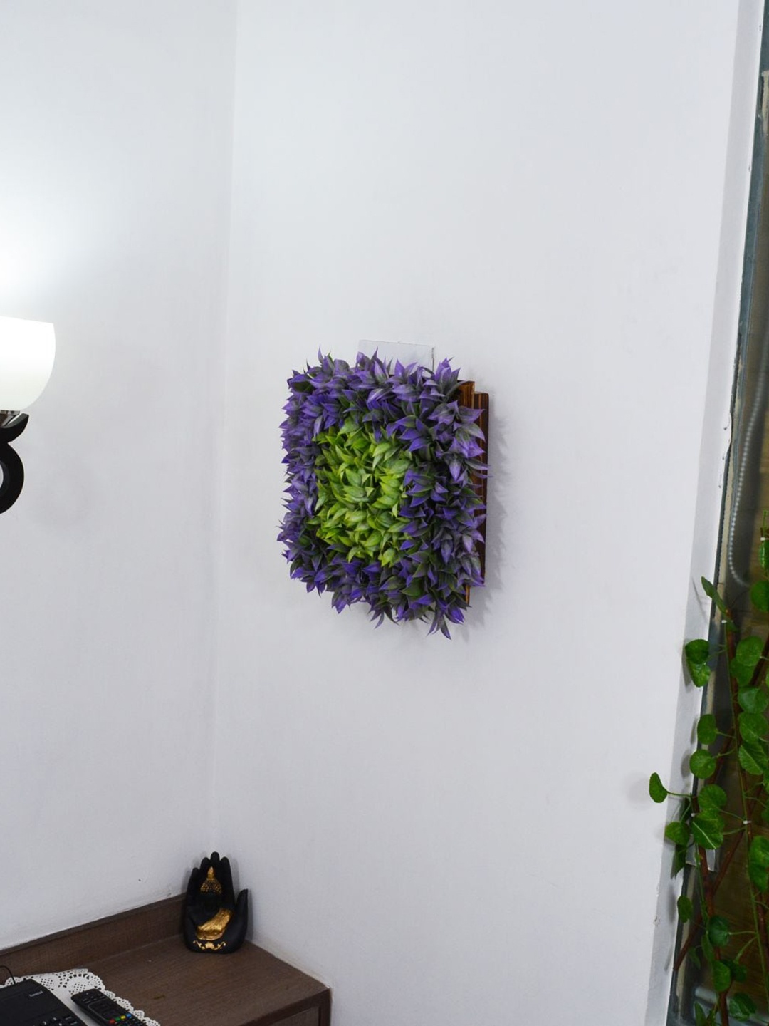 

fancy mart Blue & Green Artificial Latex Plants With Wall Hanging Panel