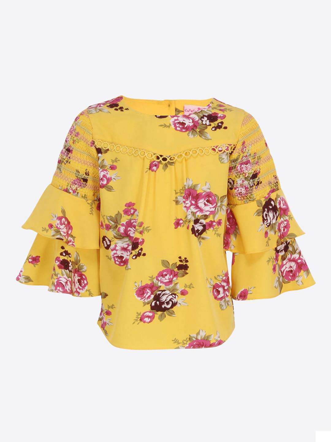 

CUTECUMBER Girls Yellow Floral Printed Top