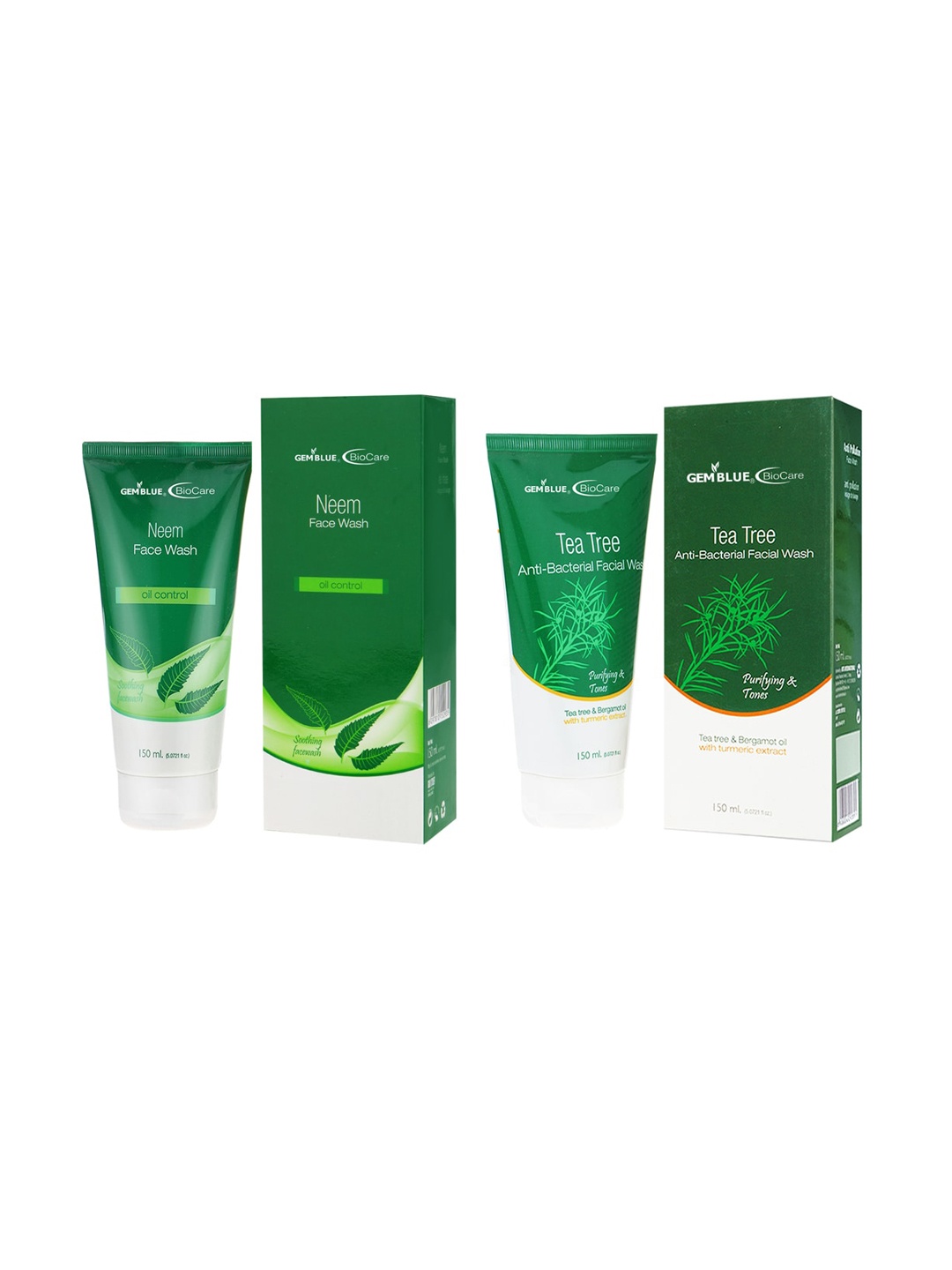 

GEMBLUE BioCare Unisex Set Of 2 Neem & Tea Tree Face Wash, Green