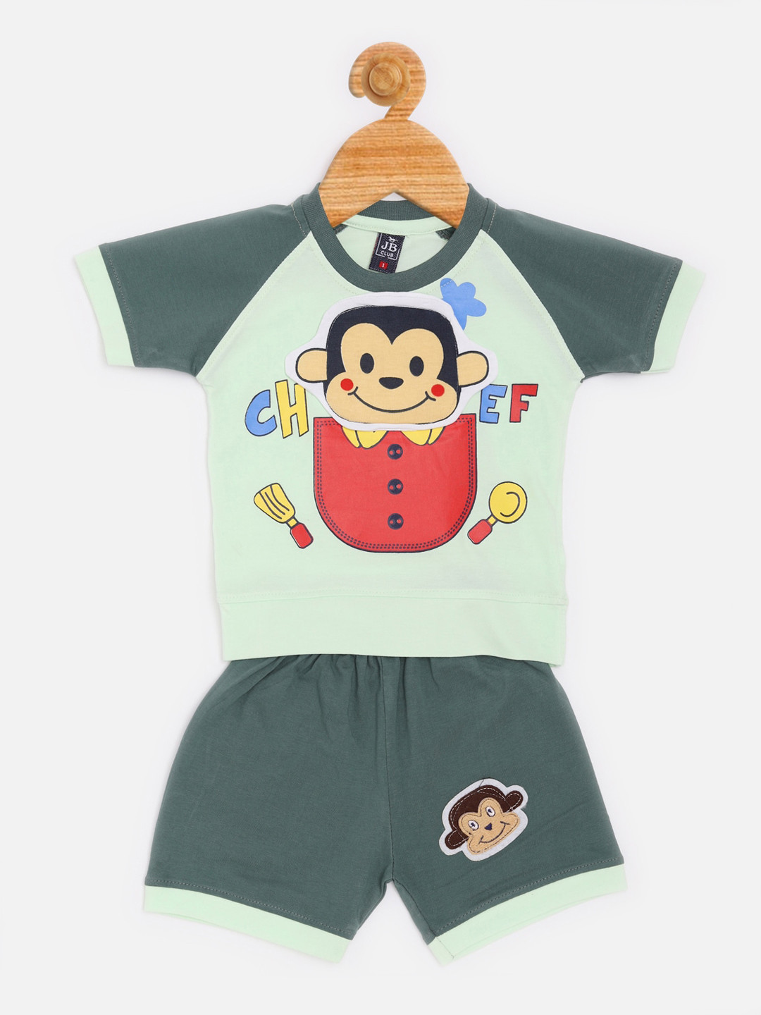 

Jaybee Boys Green Printed CottonT-shirt with Shorts