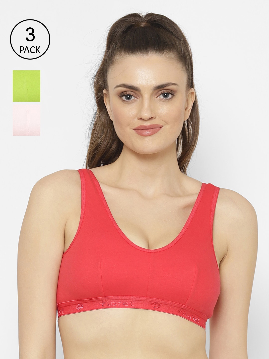 

Floret Pack of 3 Solid Non-Wired Non Padded Workout Bra, Pink
