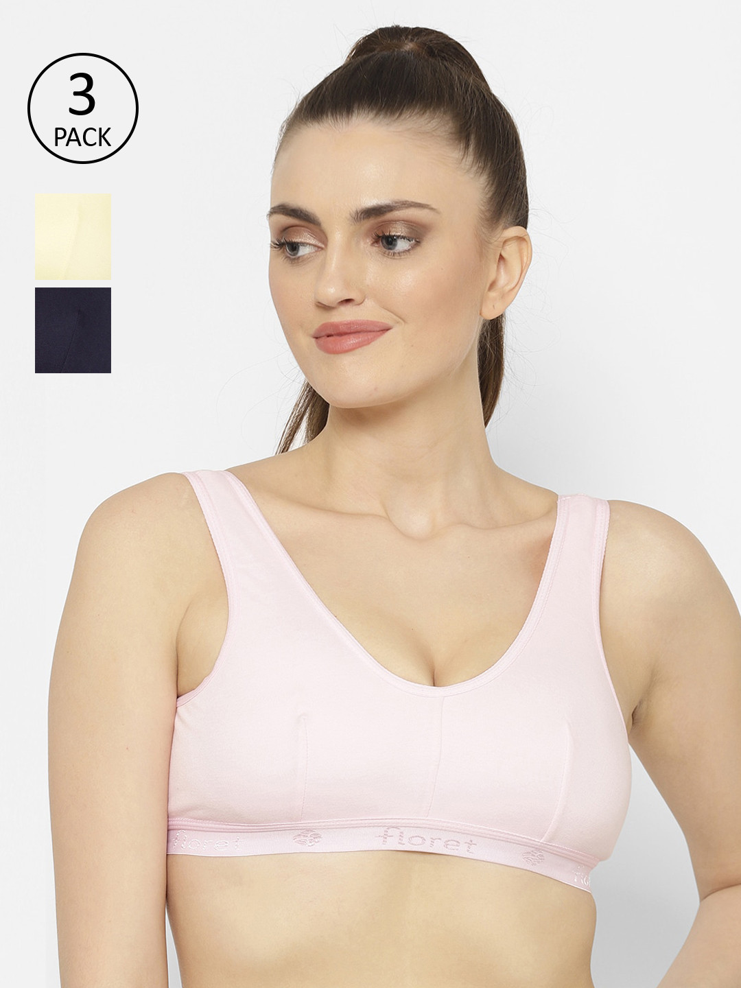 

Floret Pack of 3 Solid Non-Wired Non Padded Workout Bra, Yellow
