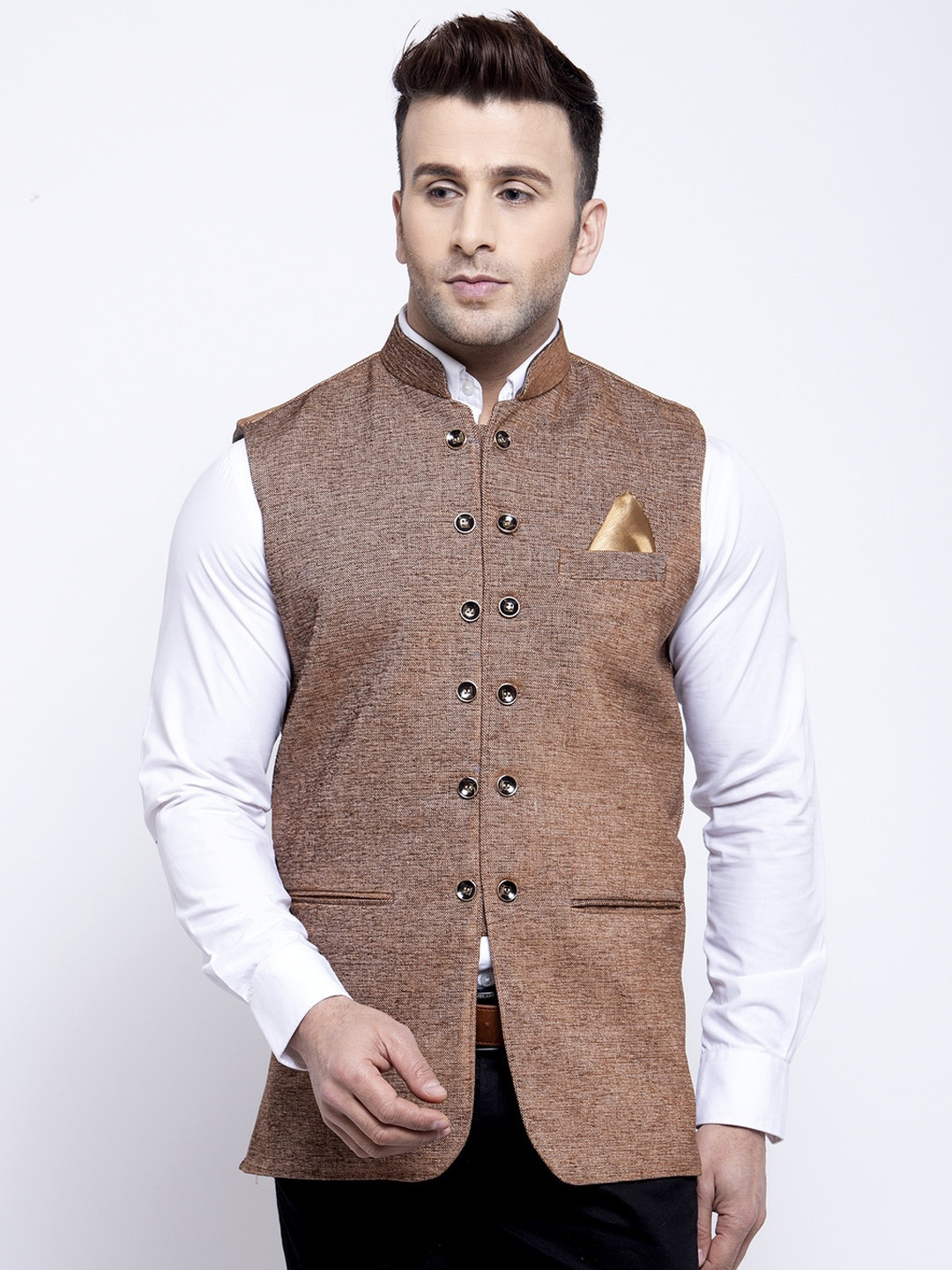 

KLOTTHE Men Brown Nehru Jacket