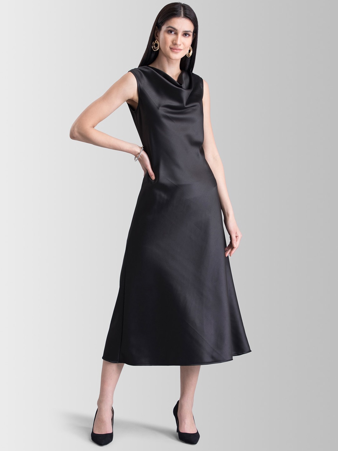 

FableStreet Women Black Solid A-Line Dress
