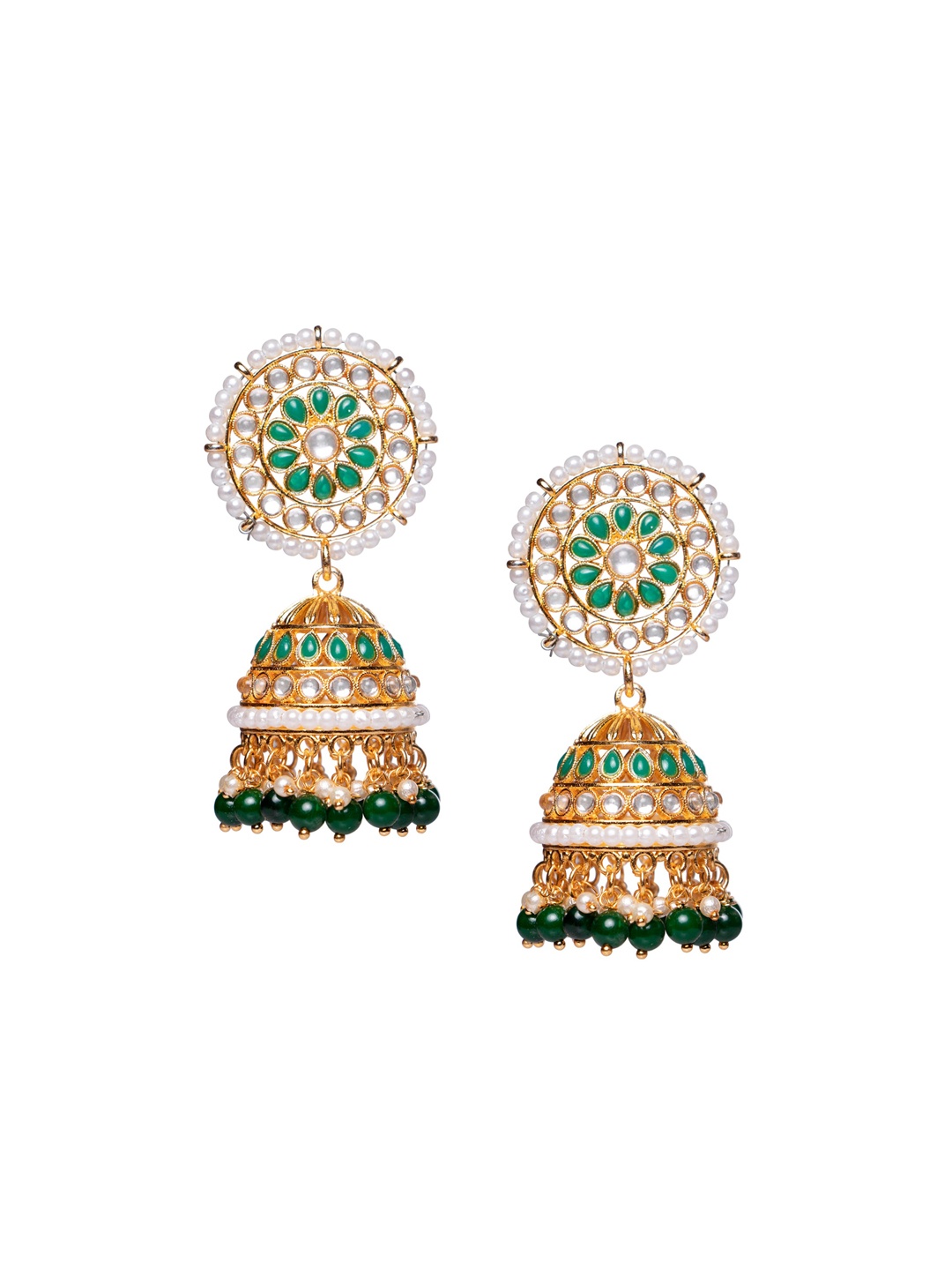 

MORKANTH JEWELLERY Gold-Toned & White Dome Shaped Jhumkas