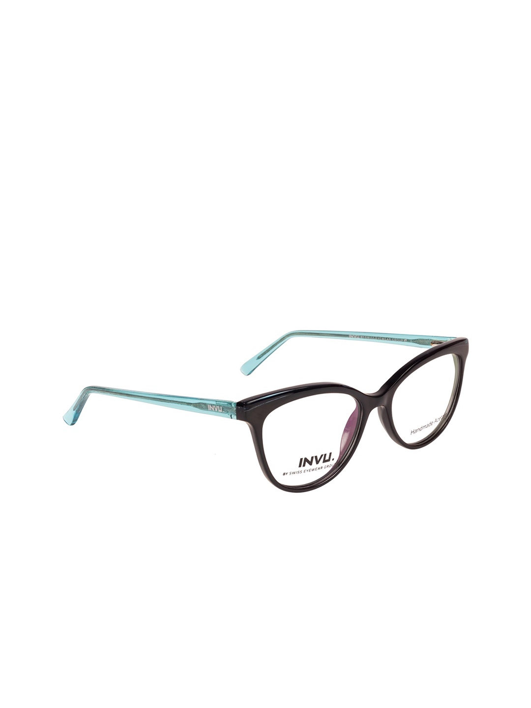 INVU Women Black & Turquoise Blue Colourblocked Full Rim Cateye Frames