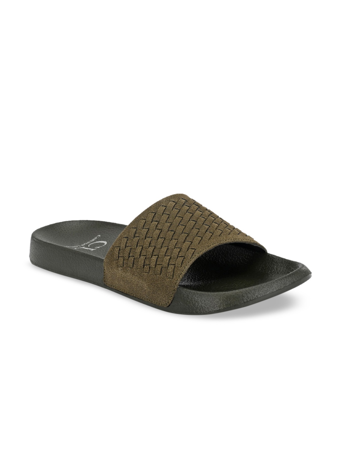 

Carlton London Men Olive Green Self Design Sliders