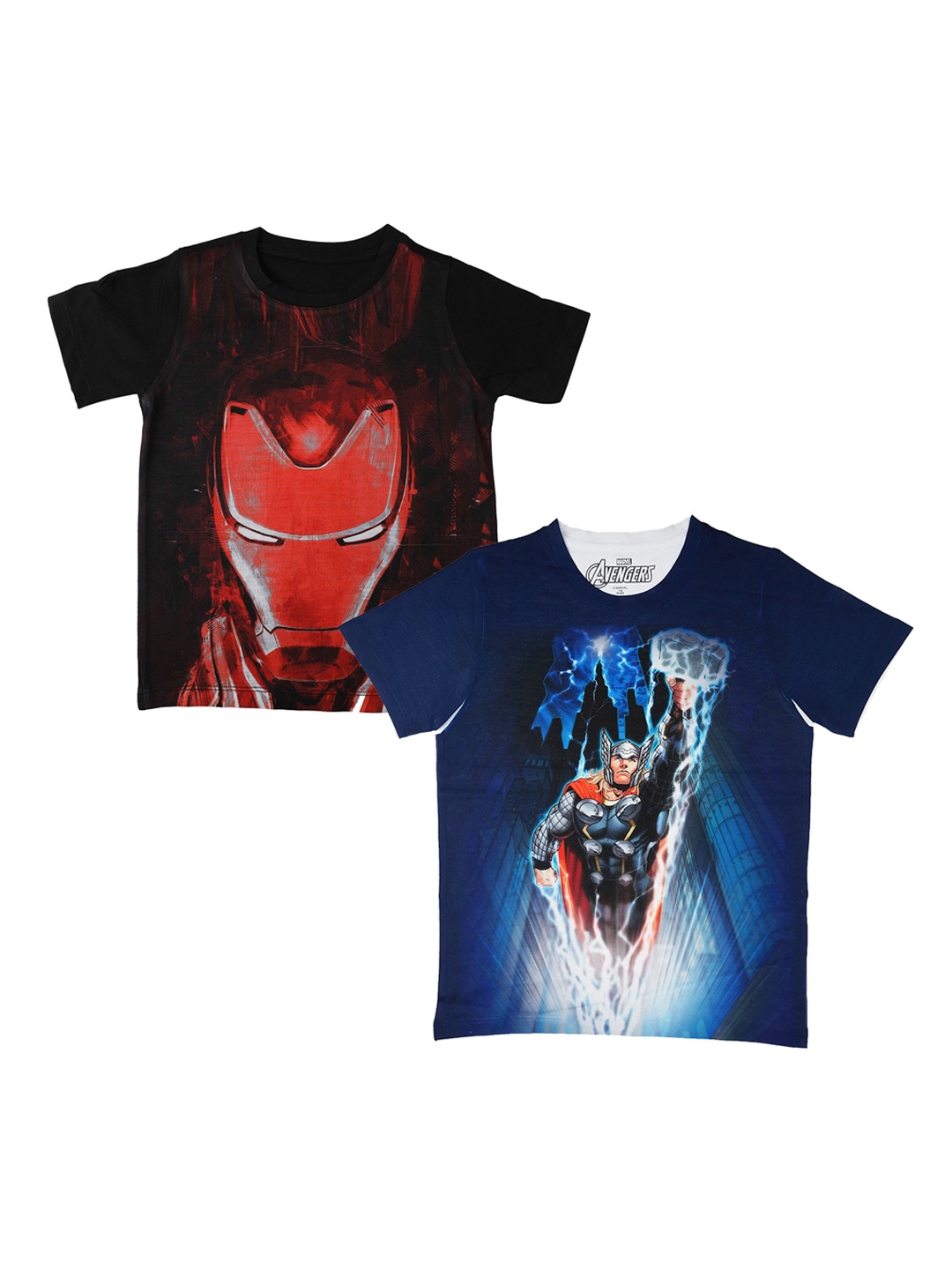 

Marvel by Wear Your Mind Boys Pack Of 2 Avengers Printed Round Neck T-shirts, Black