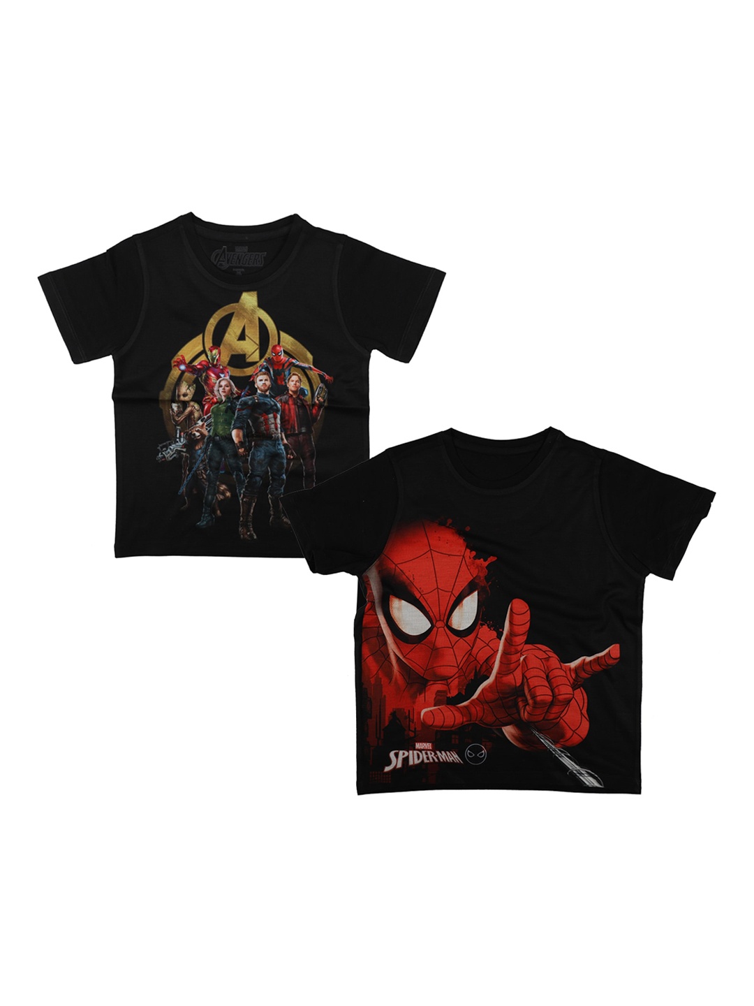 

Marvel by Wear Your Mind Boys Pack of 2 Printed Round Neck Pure Cotton T-shirt, Black
