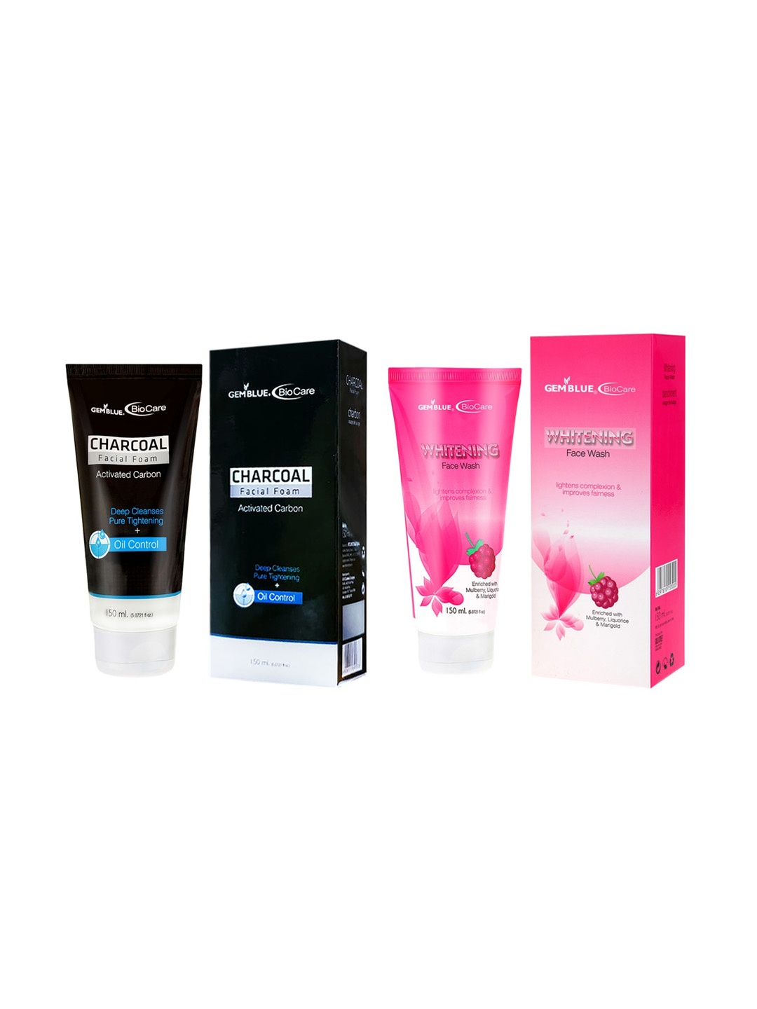 

GEMBLUE BioCare Unisex Set Of 2 Charcoal Face Foam & Whitening Face Wash, Black