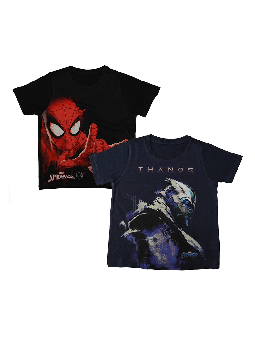 

Marvel by Wear Your Mind Boys Pack Of 2 Avengers Spiderman Printed Round Neck T-shirts, Black