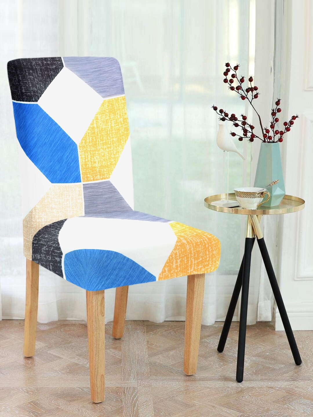 Cortina Set Of 6 White & Blue Printed Chair Covers