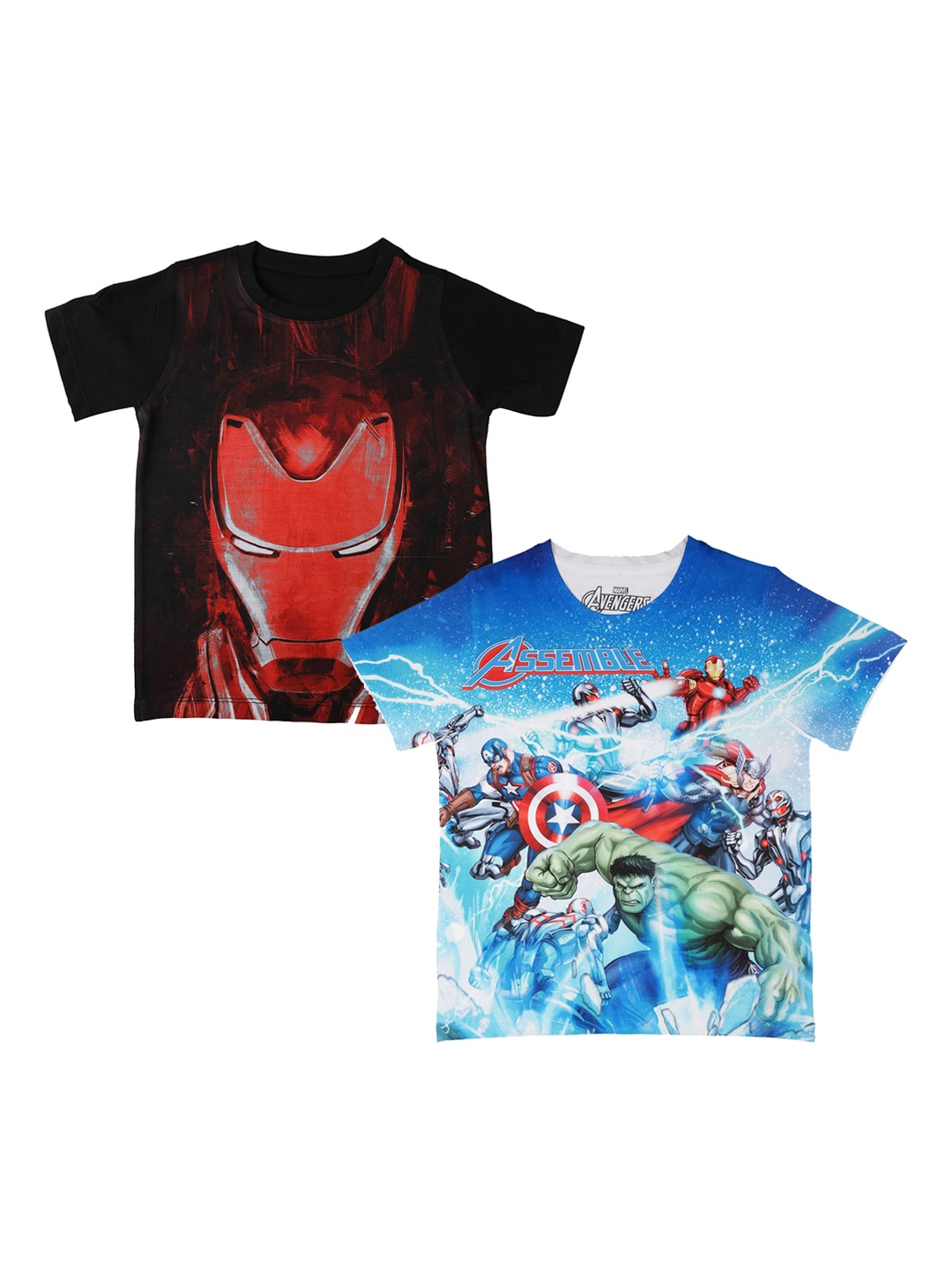 

Marvel by Wear Your Mind Boys Pack Of 2 Avengers Printed Round Neck T-shirts, Black