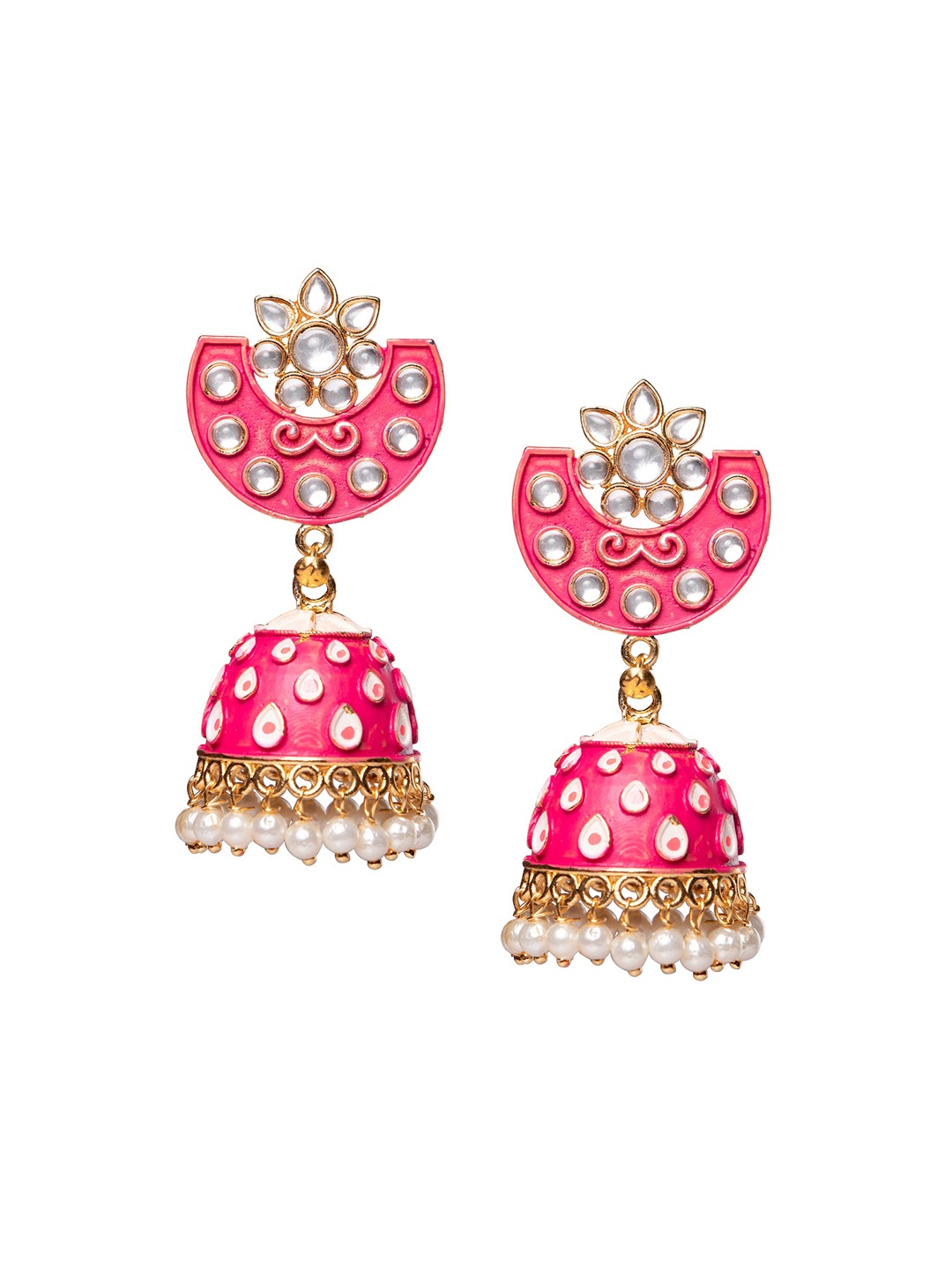 

MORKANTH JEWELLERY Pink & White Dome Shaped Jhumkas