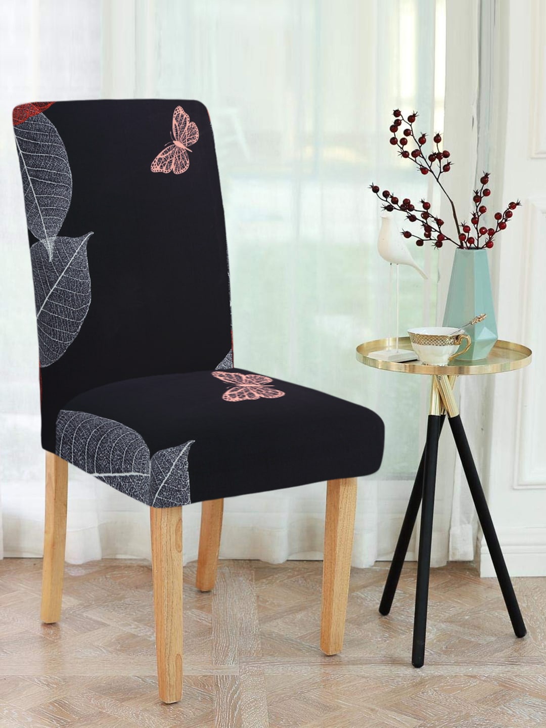 Cortina Navy Blue & Grey Printed Chair Cover