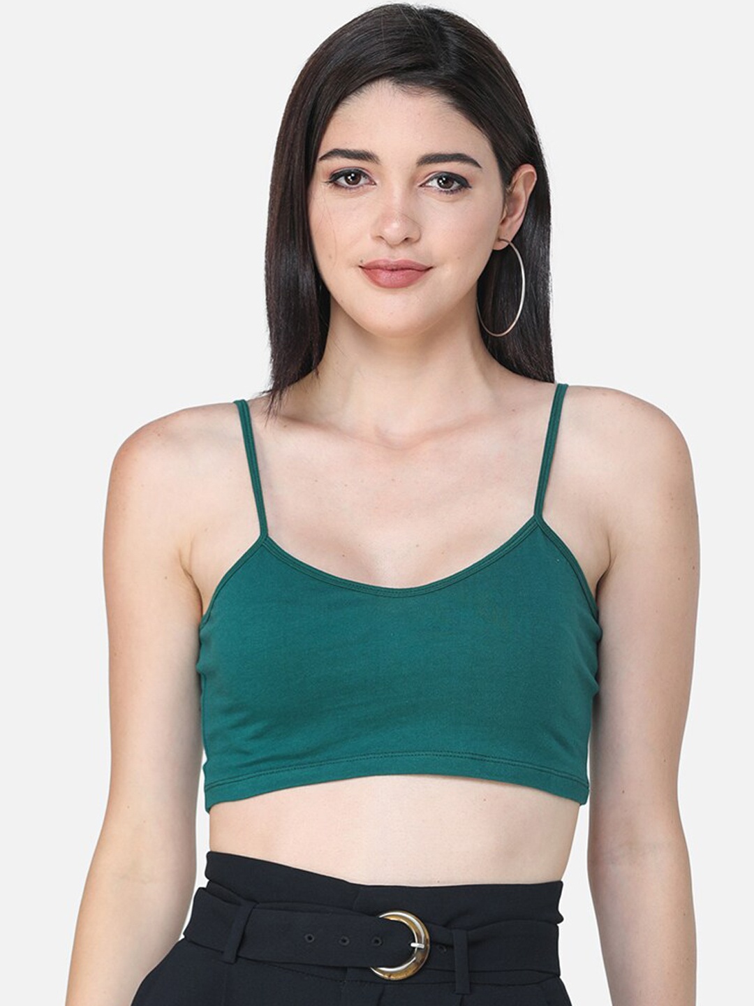 

SCORPIUS Women Green Solid Fitted Crop Top