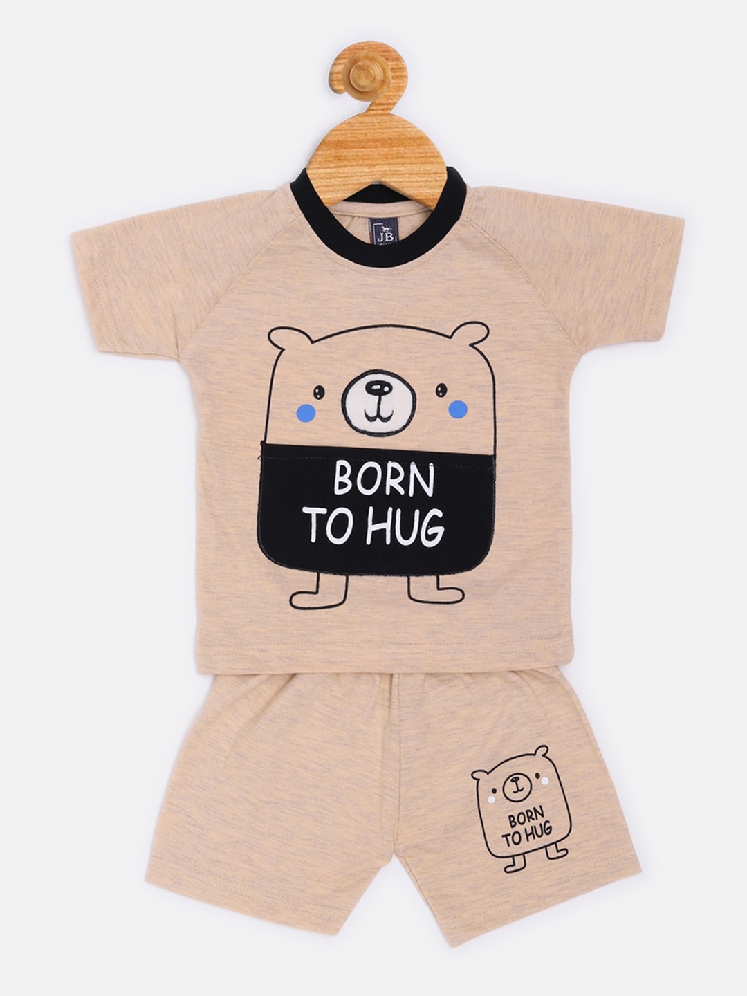 

Jaybee Boys Beige & Black Printed Cotton T-shirt with Shorts
