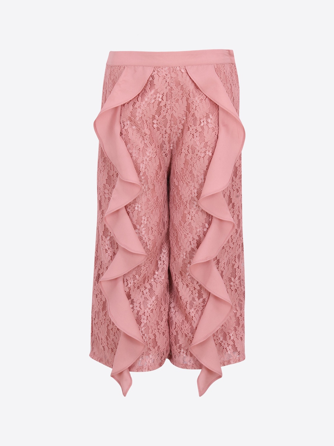 

CUTECUMBER Girls Pink Regular Fit Self Design Parallel Trousers
