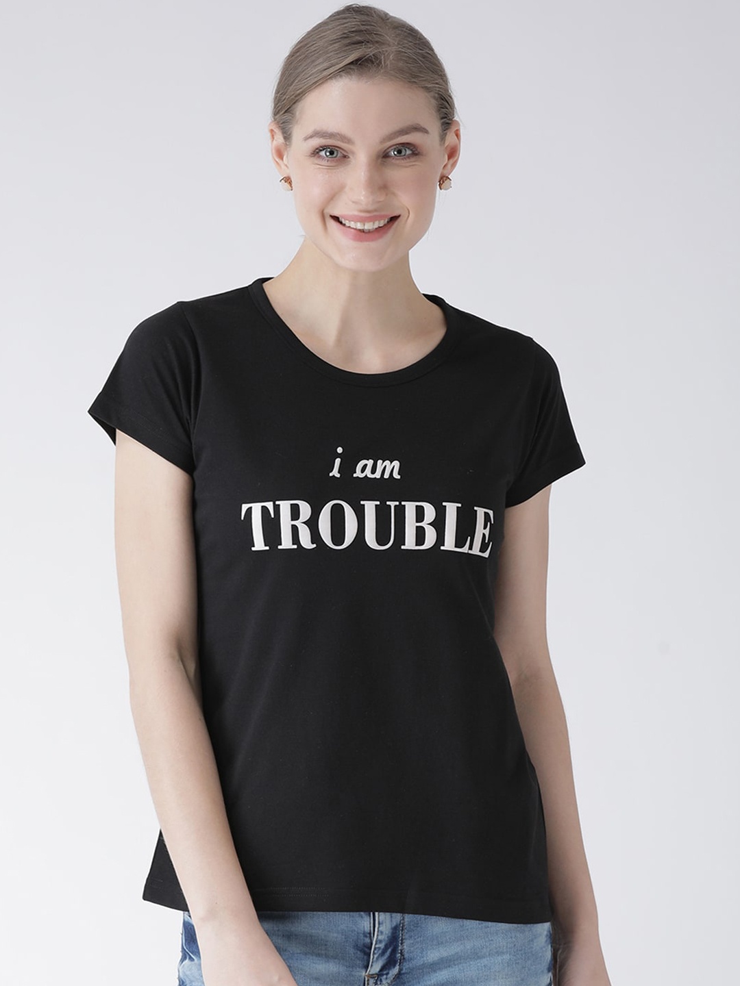 

GRIFFEL Women Black Printed Round Neck T-shirt