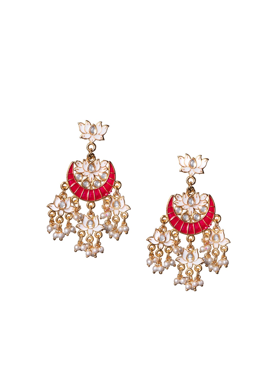

MORKANTH JEWELLERY Pink & White Circular Jhumkas