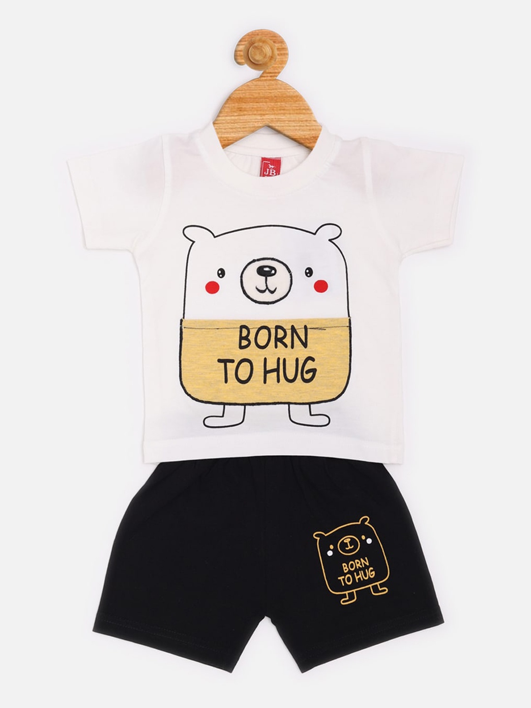 

Jaybee Boys White & Black Printed Cotton T-shirt with Shorts