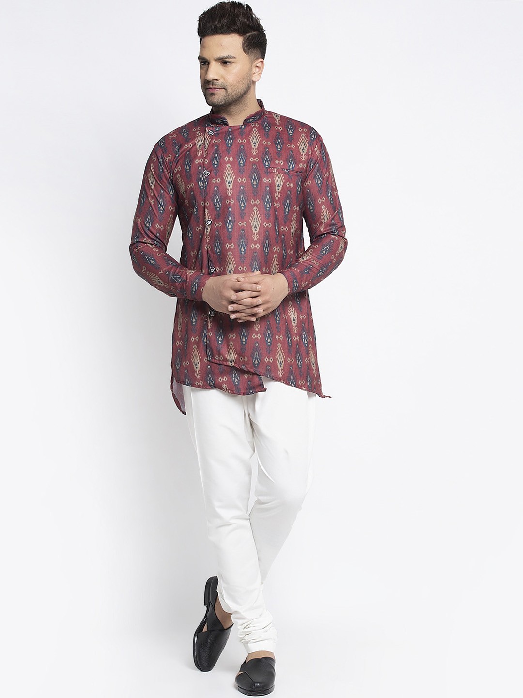 

Benstoke Men Multicoloured & White Printed Kurta with Churidar, Multi