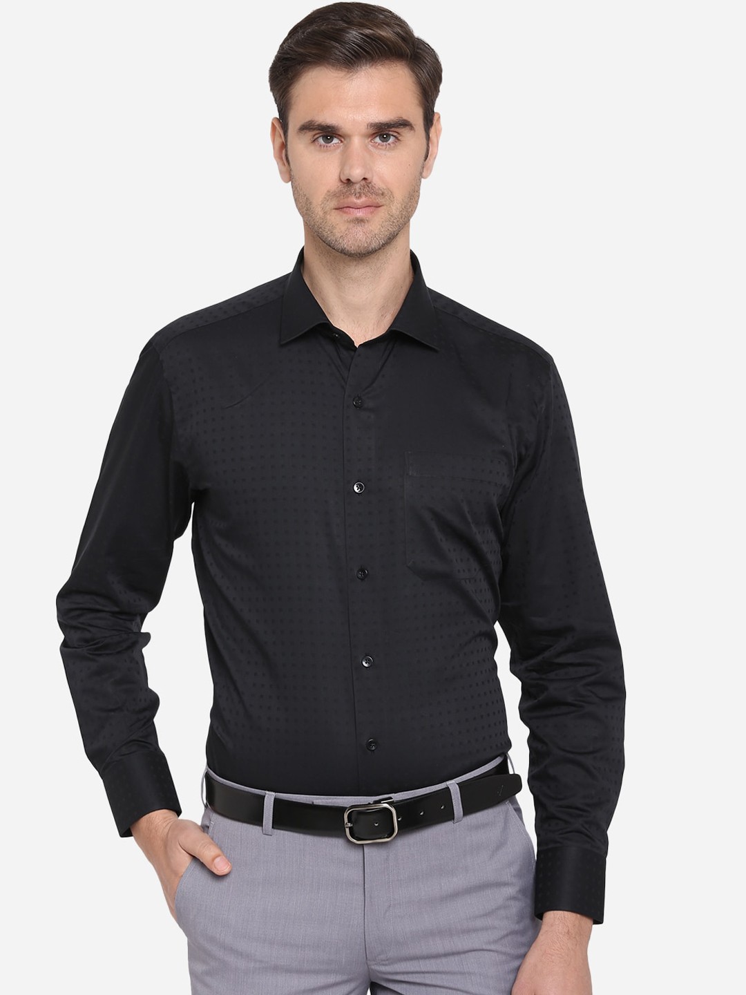 

METAL Men Black Slim Fit Printed Casual Shirt