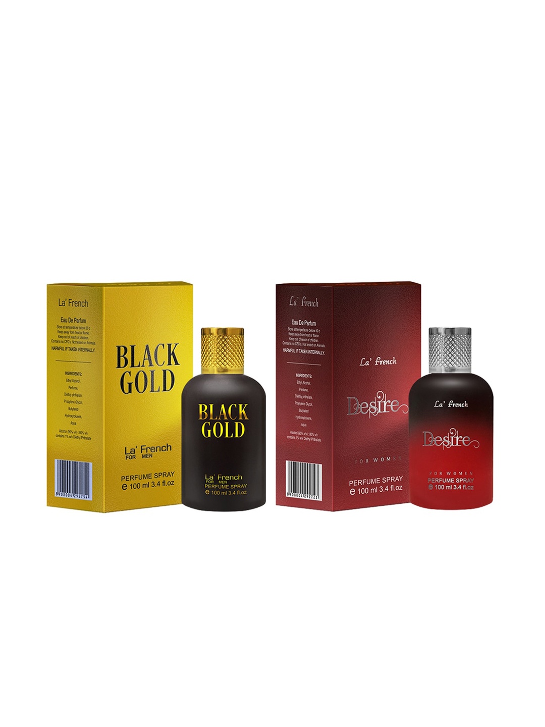 

La French Set of Men Black Gold & Women Desire Perfume - 100ml Each, Yellow