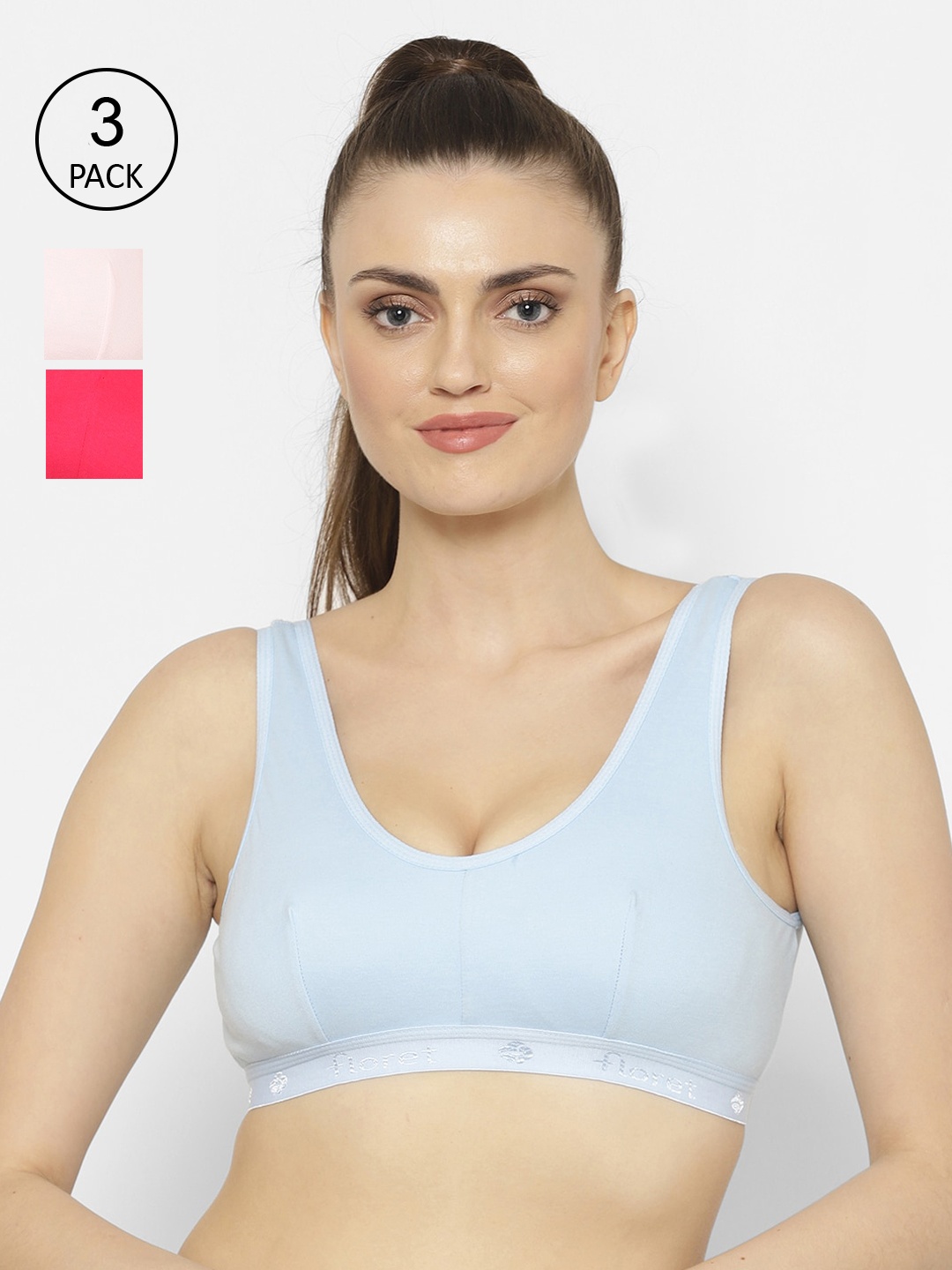 

Floret Pack Of 3 Solid Non-Wired Non Padded Workout Bras Florida, Pink