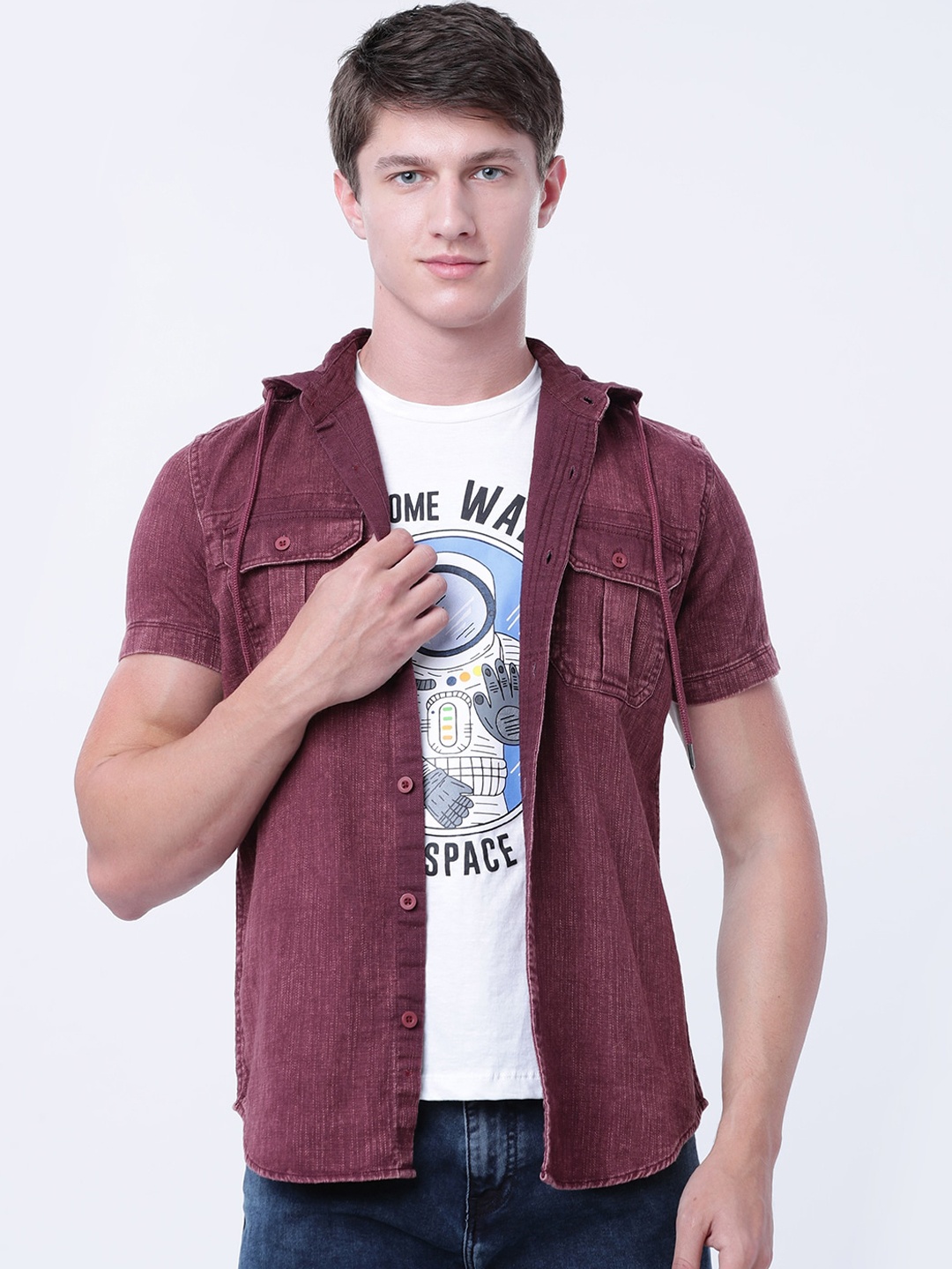 HIGHLANDER Men Maroon Slim Fit Solid Casual Shirt