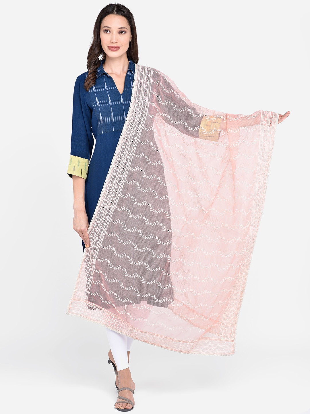 

Dupatta Bazaar Peach-Coloured & White Embroidered Dupatta