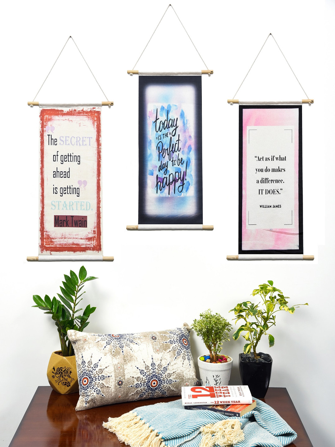 

BELLA TRUE Set Of 3 Digital Printed Wall Hangings, Blue