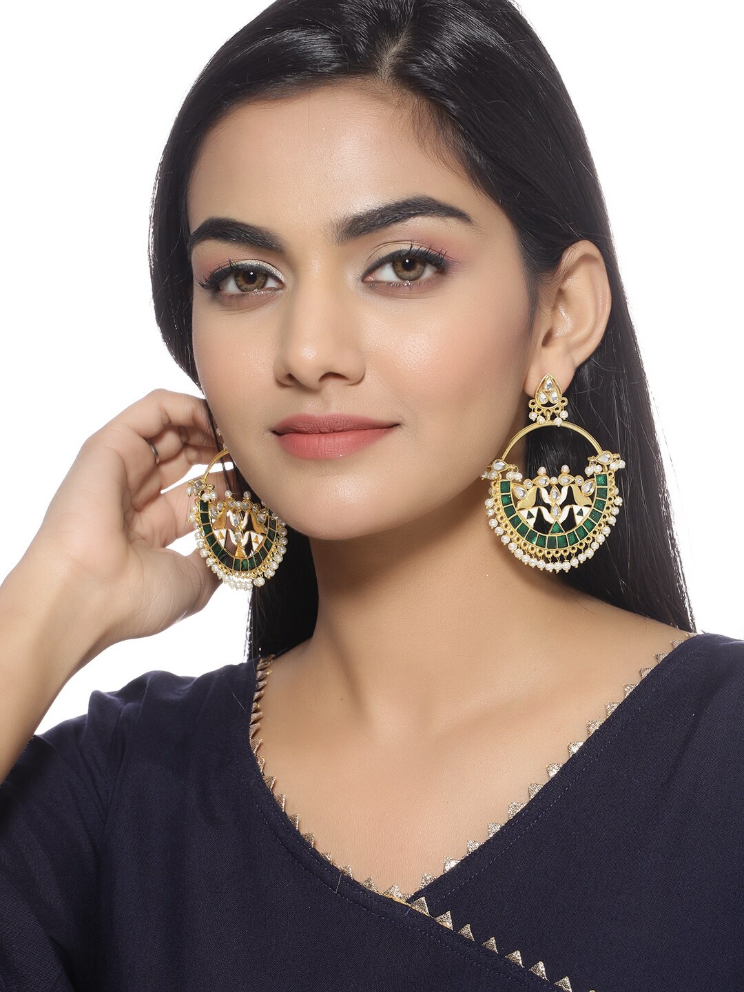 

Shoshaa Green Contemporary Gold Plated Handcrafted Chandbalis