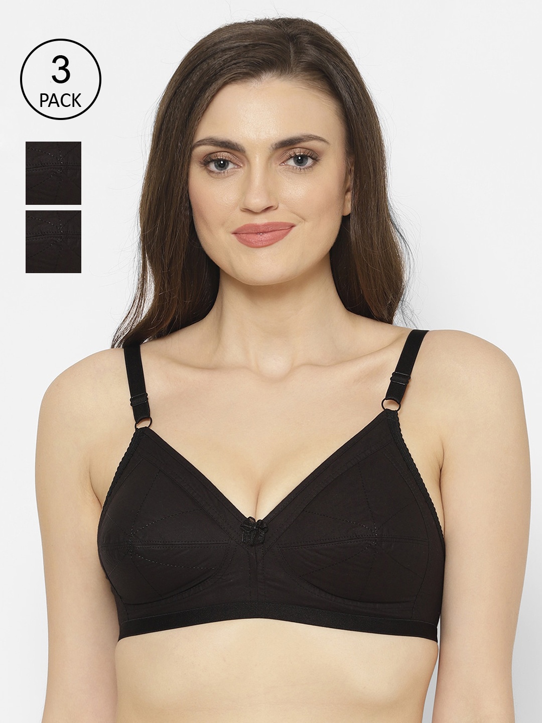 

Floret Pack of 3 Black Solid Non-Wired Non Padded Everyday Bras