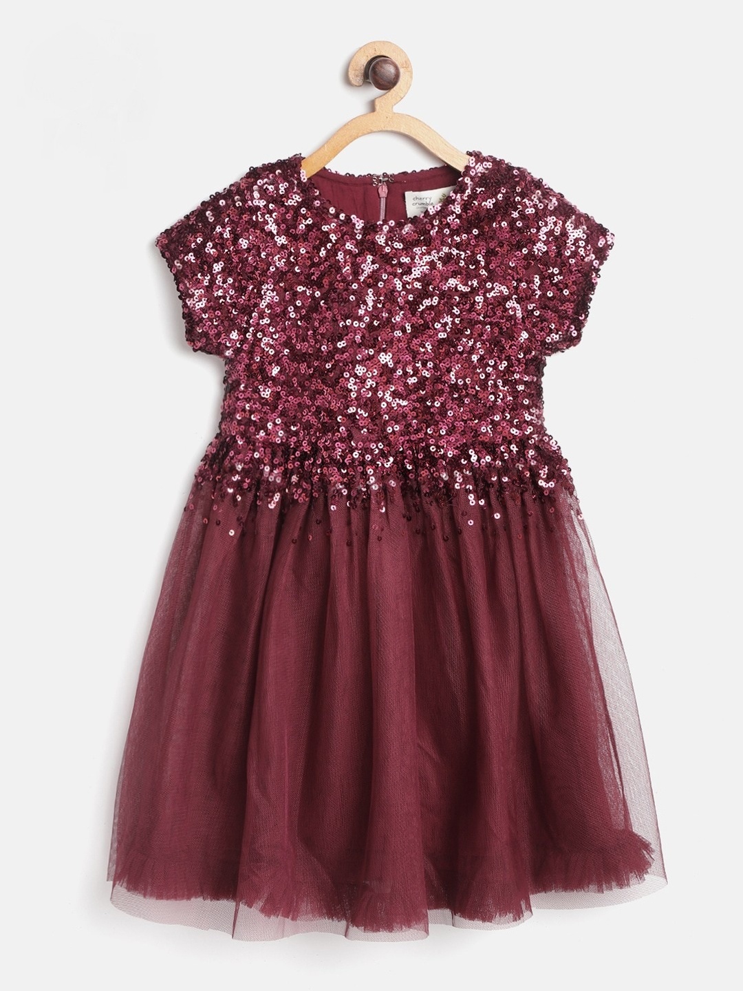 

Cherry Crumble Girls Maroon Embellished Fit and Flare Dress
